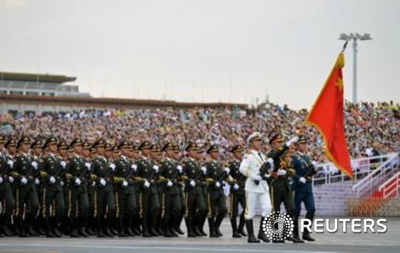 중국인민해방군이 8월 23일 열병식 리허설을 진행하고 있다. © 로이터=뉴스1