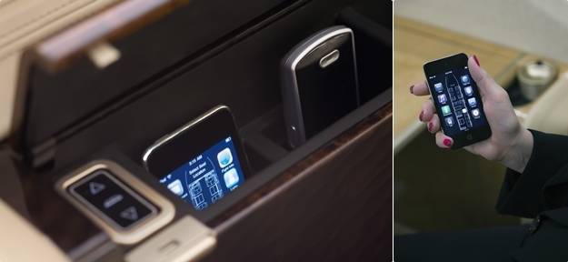 스마트폰에 걸프스트림 앱을 다운받으면 기내 온도, 조명, 테이블 개폐, 엔터테인먼트 장치 등을 개인 리모콘처럼 조작할 수 있다.