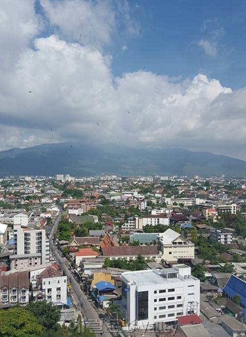<호텔 방에서 내려본 치앙마이 아침 풍경>