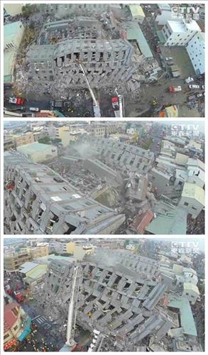 대만 지진 한 방에 두부처럼 무너진 17층 빌딩.<<동삼신문망 캡처>>