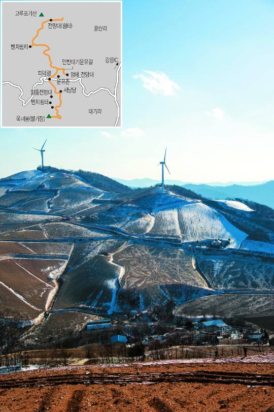 강원도 강릉의 안반데기 멍에 전망대에서 바라본 고랭지 배추밭의 풍광이 환상적이다. 조각보를 이어놓은 듯한 모습이 근대 추상미술의 선구자 몬드리안의 작품을 연상시킨다.