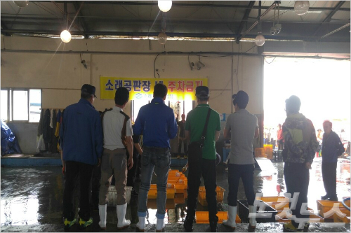 지난 2일 인천 소래포구 공판장에서 경매가 진행됐지만, 수산물 물량이 적어 맥빠진 모습이었다. (변이철 기자)