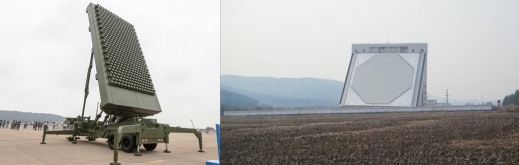산둥반도에 설치된 JY-26(왼쪽)와 헤이룽장성에 설치된 대형 위상배열레이더(오른쪽)