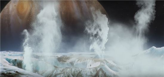 ▲허블우주망원경이 유로파에서 거대한 물기둥이 솟구치는 것을 확인했다.[사진제공=NASA/ESA]