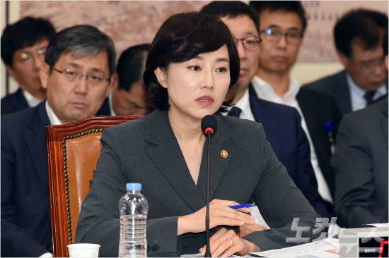 새누리당이 국정감사를 전면 보이콧하고 있는 가운데 27일 국회에서 야당만으로 열린 문화체육관광부 국정감사에서 조윤선 문화체육관광부 장관이 의원들의 질의에 답변을 하고 있다. 윤창원기자