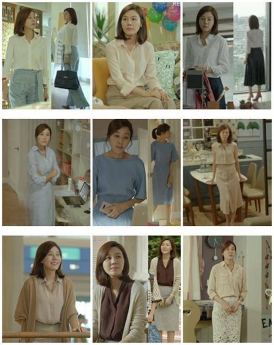 김하늘은 셔츠, 슬랙스, 스커트, 원피스, 블라우스, 카디건 등 변화무상한 패션 아이템을 소화해 내며 미혼 같은 미시 스타일링을 연출하고 있다. ⓒ MK스타일 / KBS2 ‘공항 가는 길’