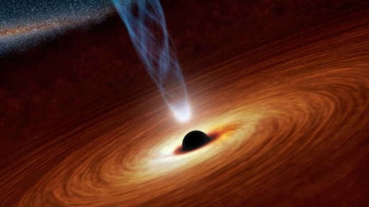 입자를 방출하는 초질량 블랙홀 상상도. 블랙혹도 결국엔 죽는다. 그래서 호킹은 ‘블랙홀도 그다지 검지는 않다’고 말했다. (사진=NASA/JPL-Caltech)