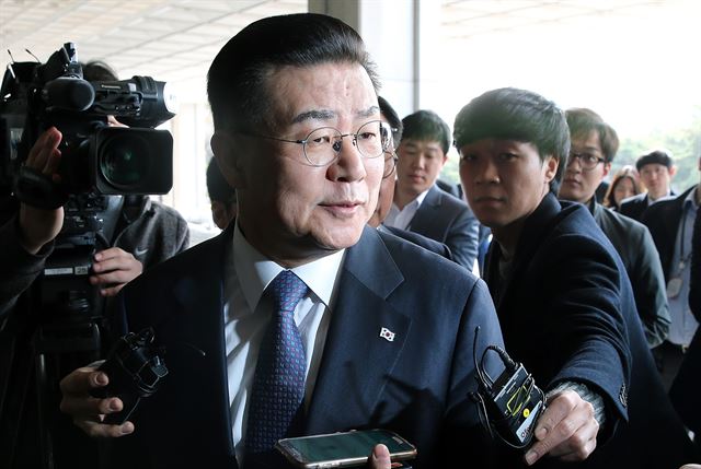 용산 국제업무지구 개발 비리와 관련해 불법 자금 수수 혐의를 받고 있는 허준영 전 코레일 사장이 3월 31일 서울중앙지검으로 출두하고 있다.