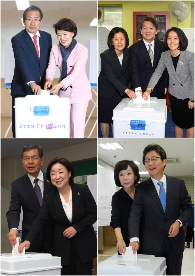 (Clockwise from top left) Hong Joon-pyo, Ahn Cheol-soo, Yoo Seong-min and Sim Sang-jeung. (Yonhap)