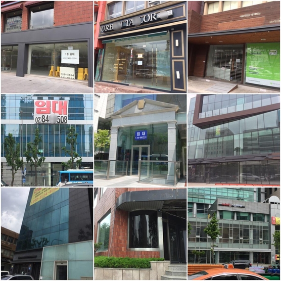 서울 강남·홍대·청담 주변 대로변에 1층이 빈 상가 건물들. /이상빈 기자