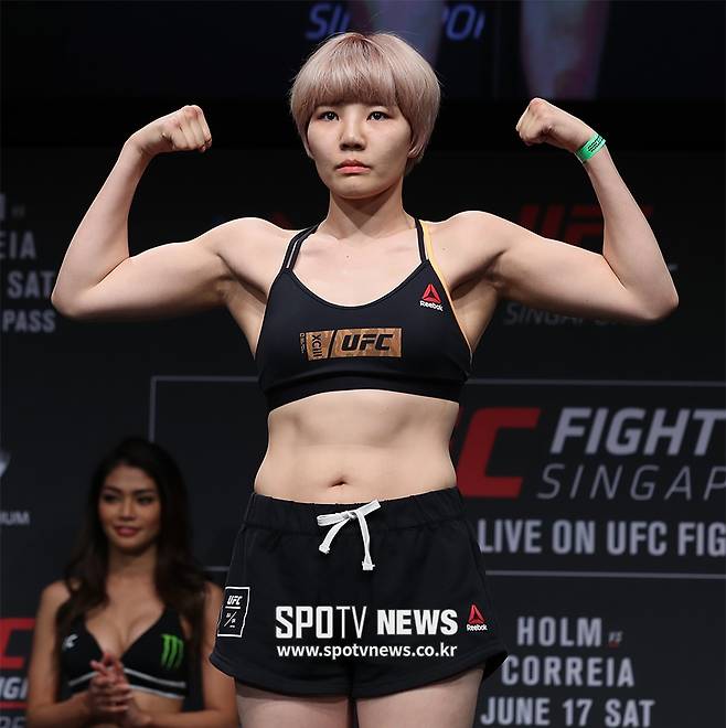 ▲ UFC 데뷔전 앞둔 여성 밴텀급 파이터 김지연 ⓒ싱가포르, 곽혜미 기자