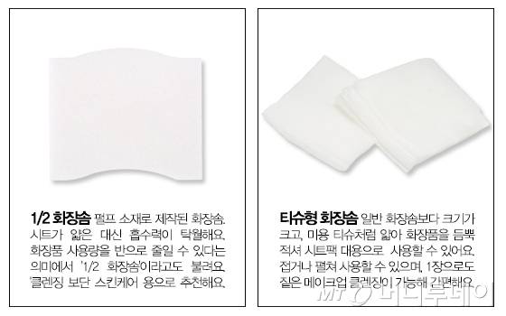 올리브영 1/2 화장솜, 스킨푸드 소프트 티슈 화장솜/사진제공=각 브랜드