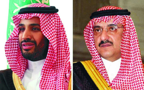 새 왕세자가 된 모하마드 빈살만(왼쪽)과 왕세자 자리를 뺏긴 모하마드 빈나예프.  사우디프레스에이전시