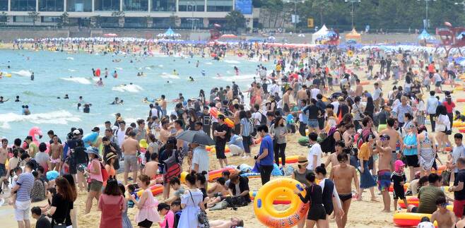 부산 해운대해수욕장을 찾은 시민과 관광객들이 물놀이를 즐기고 있다. /사진=뉴시스