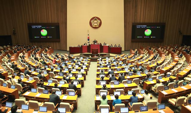 22일 오전 열린 국회 본회의에서 자유한국당 의원들의 참여로 의사정족수를 채우게 돼 추가경정예산안이 국회 본회의를 통과했다. 연합뉴스