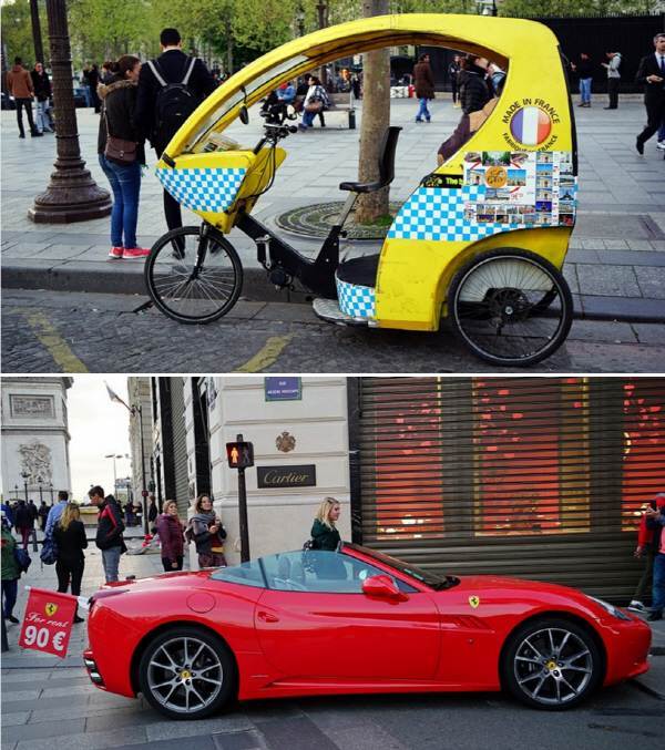 광장 골목에는 한 켠에는 관광객의 발이 되어줄 자전거와 유명 스포츠카가 관광객을 기다리고 있다. ⓒMK스타일