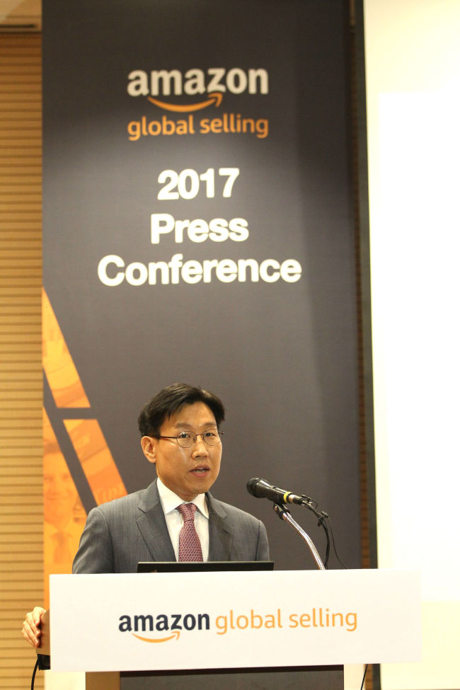 박준모 아마존 글로벌셀링 한국대표가 28일 서울 강남구 코엑스 컨퍼런스룸에서 열린 ‘아마존 글로벌셀링 기자간담회’에서 인사말을 하고 있다.