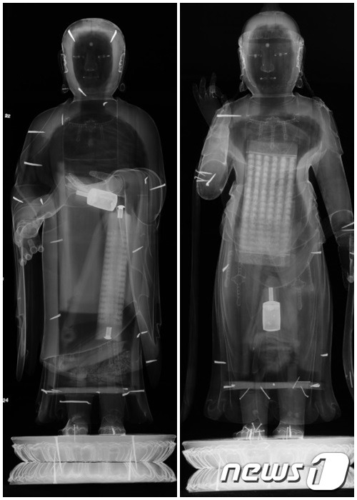 '관음보살입상'과 '지장보살입상'의 엑스레이 판독 결과. © News1