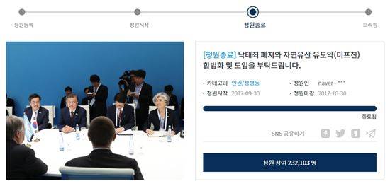 29일 청와대 낙태죄 폐지 청원 동의 인원이 20만 명을 넘었다. /사진=청와대 국민청원 게시판 캡쳐