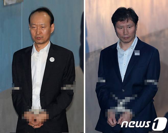 박근혜정부 당시 국가정보원으로부터 특수활동비 수십억원을 상납받은 혐의로 구속된 이재만 전 청와대 총무비서관(왼쪽)과 안봉근 전 청와대 국정홍보비서관. 2017.11.3/뉴스1 © News1 박지혜 기자