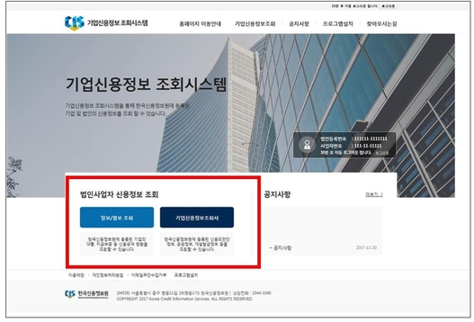 기업신용정보 조회시스템 화면/한국신용정보원 제공