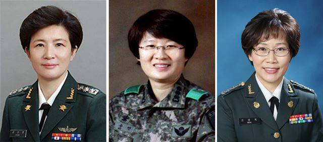 28일 단행된 중장급 이하 군 장성 인사는 장군 정원을 줄이고 여군 장군을 확대하는 데 초점이 맞춰졌다. 왼쪽부터 강선영 신임 항공작전사령부 참모장, 허수연 육군본부 안전관리차장, 권명옥 국군간호사관학교장. 연합뉴스