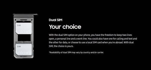 듀얼 심 듀얼 심 단말기에 대한 설명을 실은 삼성전자 갤럭시 글로벌 홈페이지 화면. [삼성전자 홈페이지]