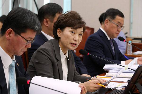 지난해 10월 서울 여의도 국회 국토교통위 종합감사에서 김현미 국토교통부 장관이 위원들의 질의에 답하고 있다. /성형주 기자