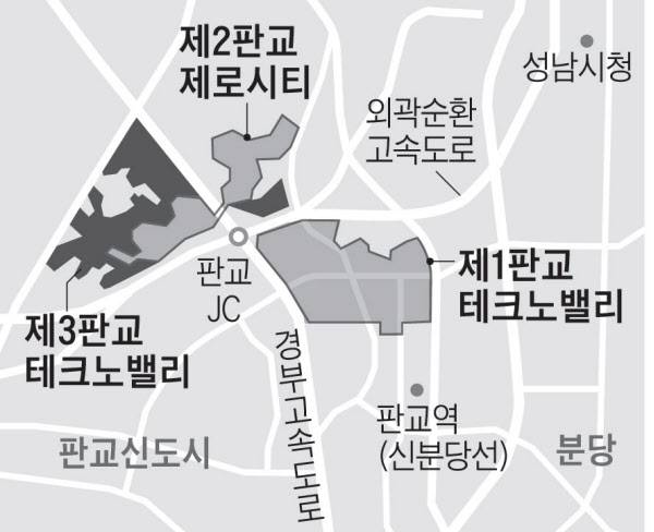판교신도시 인근에 들어서는 판교제1,2,3테크노밸리 위치. /조선DB