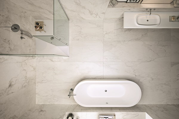 이탈리아 플로림의 스톤 칼라카타 무늬가 시공된 욕실. /티앤에스트레이딩 제공
