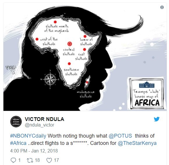 케냐 만평가가 공개한 '트럼프의 거지소굴 지도'. (사진=트위터) © News1