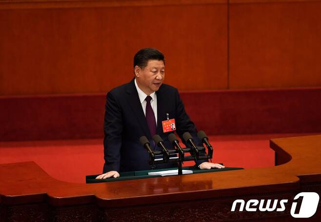 시진핑  주석이 지난해  10월 베이징 인민대회당에서 열린 중국 공산당 당대회 개막식에서 연설하고 있다. © AFP=뉴스1 © News1 우동명 기자