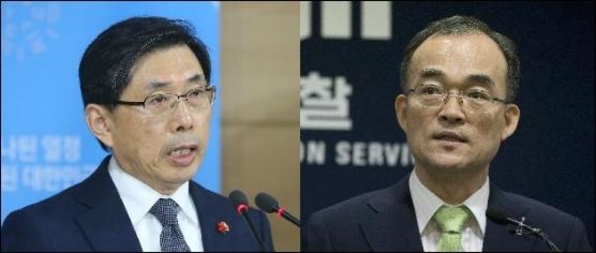 박상기 법무부 장관(왼쪽)과 문무일 검찰총장. /조선DB