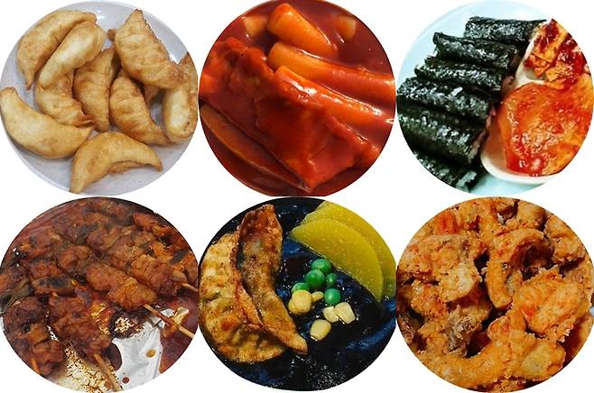 수원 보영만두(왼쪽 위부터 시계방향으로), 대전 농심가락 떡볶이, 부산 금강만두 충무김밥, 광주 양동통닭, 고척돔 차이나플레인, 잠실 노점상 숯불파닭꼬치 /사진=이재은 기자, 인스타그램