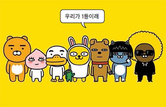 만화(애니메이션)에 이어 모바일 이모티콘이 발달하면서 각양각색의 캐릭터가 쏟아지고 있다. 한국콘텐츠진흥원 조사결과 지난해 국내 캐릭터 인지도 1위를 차지한 카카오프렌즈. [사진 각 사]