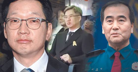 더불어민주당 당원 김동원(필명 ‘드루킹’)씨의 민주당원 댓글 조작 사건으로 난처해진 김경수 민주당 의원, 김씨, 이주민 서울지방경찰청장. [중앙포토ㆍ연합뉴스]