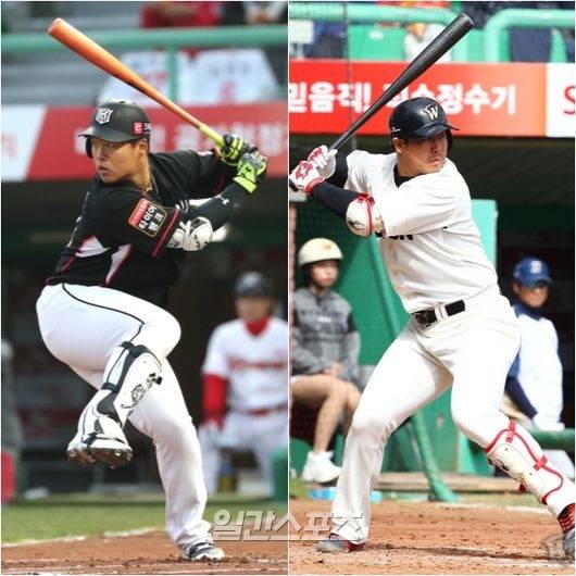 타자들의 타이밍 싸움은 치열하다. 레그 킥과 토탭 타격 모두 각기 다른 이유로 타자들이 사용한다. 왼쪽 사진은 타격을 할 때 레그 킥을 하는 강백호(KT)의 모습. 오른쪽은 다리 이동이 거의 없는 토탭 타격을 하는 최정(SK)의 모습이다. IS포토, SK 제공