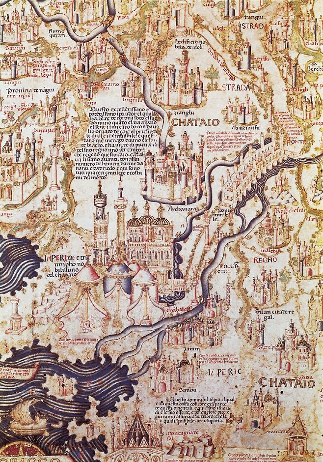 캐세이의 세부 지도. 산처럼 제공