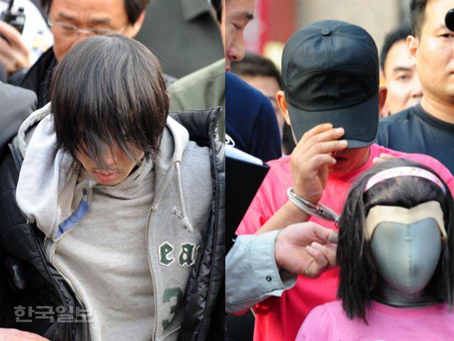 2010년 부산 여중생 강간살해 사건의 피의자 김길태(왼쪽)와 신길동 초등생 납치 성폭행 사건의 피의자 김수철(오른쪽). 두 사람 모두 범행 당시 '음주 상태'였다는 것을 강조해 감형을 받으려고 했지만 무기징역을 받았다. 한국일보 자료사진.