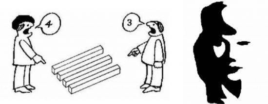 흑과 백의 음영으로 표현한 그림에서 흑과 백 하나 만을 보고 숨겨진 그림을 보지 못하거나(오른쪽) 보는 각도에 따라 서로 다른 갯수로 보이기도 합니다. [사진=유튜브 화면캡처]