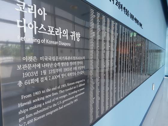 이민자 이름이 적혀 있는 전시물. 임명수 기자