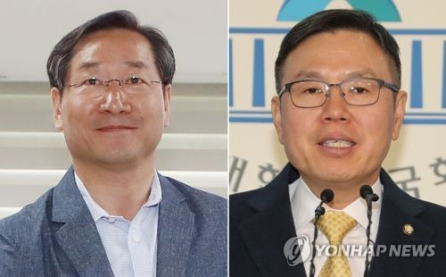 자유한국당 유정복 인천시장 후보(왼쪽)와 자유한국당 정태옥 전 대변인  [연합뉴스DB]
