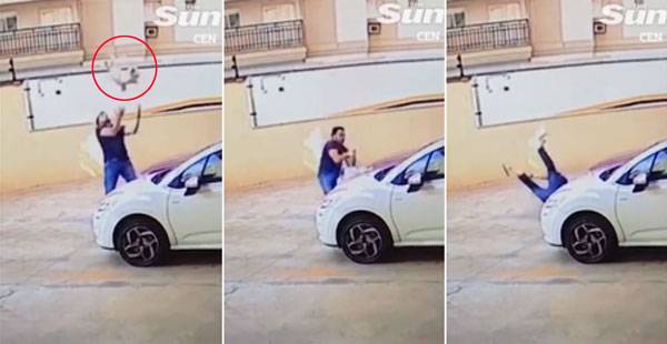 CEN(The Sun) - 최근 브라질 리베이랑 프레투시의 한 아파트 발코니에서 추락한 개를 구하는 순간.