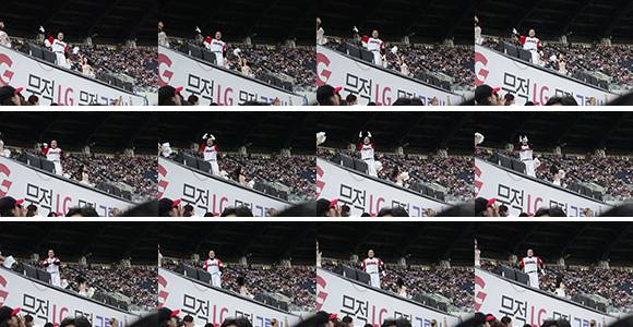 12장을 연사한 사진을 이어붙였다. 움직임이 촘촘한데 연사 속도도 빠르고 버퍼링도 JPEG로는 최대 177장까지 가능해 프로가 쓰기에도 좋다. /김범수 기자