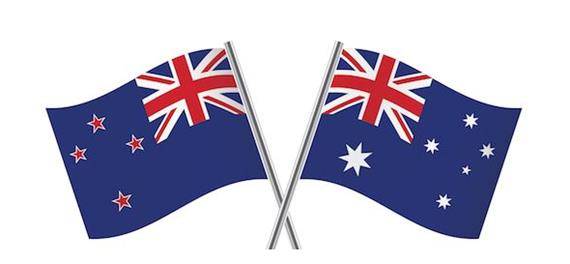 뉴질랜드 국기(왼쪽)와 호주 국기