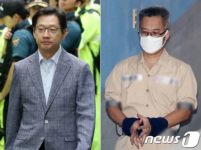 김경수 경남지사(왼쪽)와 '드루킹' 김동원 씨가 6일 서울 서초구 허익범 특검 사무실과 서울중앙지방법원에 출석하고 있다. 특검팀은 지난 6월27일 수사 개시 이후 40일 간 계좌추적, 피의자·참고인 소환조사, 압수수색 등 광범위한 조사를 통해 김 지사를 드루킹의 댓글 조작 공범으로 지목했다. 2018.8.6/뉴스1 © News1 민경석 기자