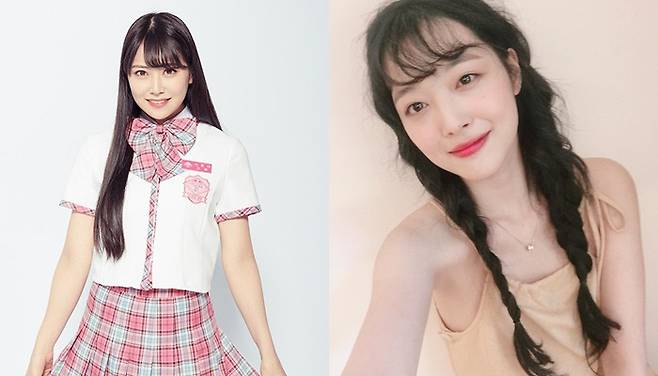 Mnet <프로듀스48>에 출연중인 시로마 미루(왼쪽)과 설리.