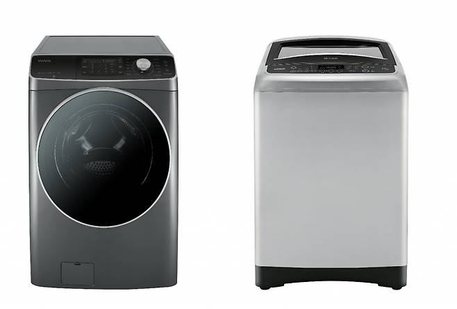 2018년형 위니아 크린 드럼 세탁기 15kg(왼쪽)과 위니아 크린 일반 세탁기 17kg /사진제공=대유위니아