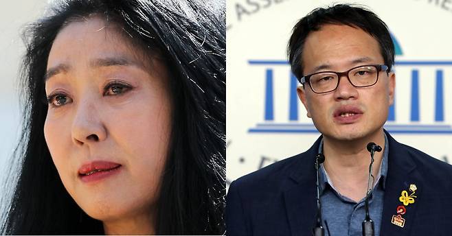 배우 김부선씨(왼쪽), 박주민 더불어민주당 의원. 박 의원은 김씨가 고(故) 장자연씨 전 소속사 대표 김모씨를 명예훼손한 혐의로 재판을 받을 당시 변호인이었다. [뉴스1·뉴시스]