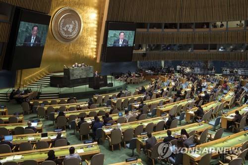 유엔 기조연설을 하는 리용호 북한 외무상 [AP=연합뉴스]
